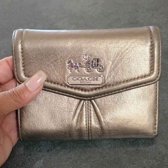 Coach Handbags - Vintage Coach Madison Metallic Taupe Leather Tri Fold Wallet
